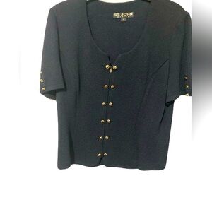St. John Collection Black button down Jacket with Gold Accents
